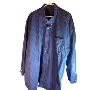 U.S. Polo Assn. 4XL Blue Dotted seersucker Long Sleeve Button Down Shirt Men's
